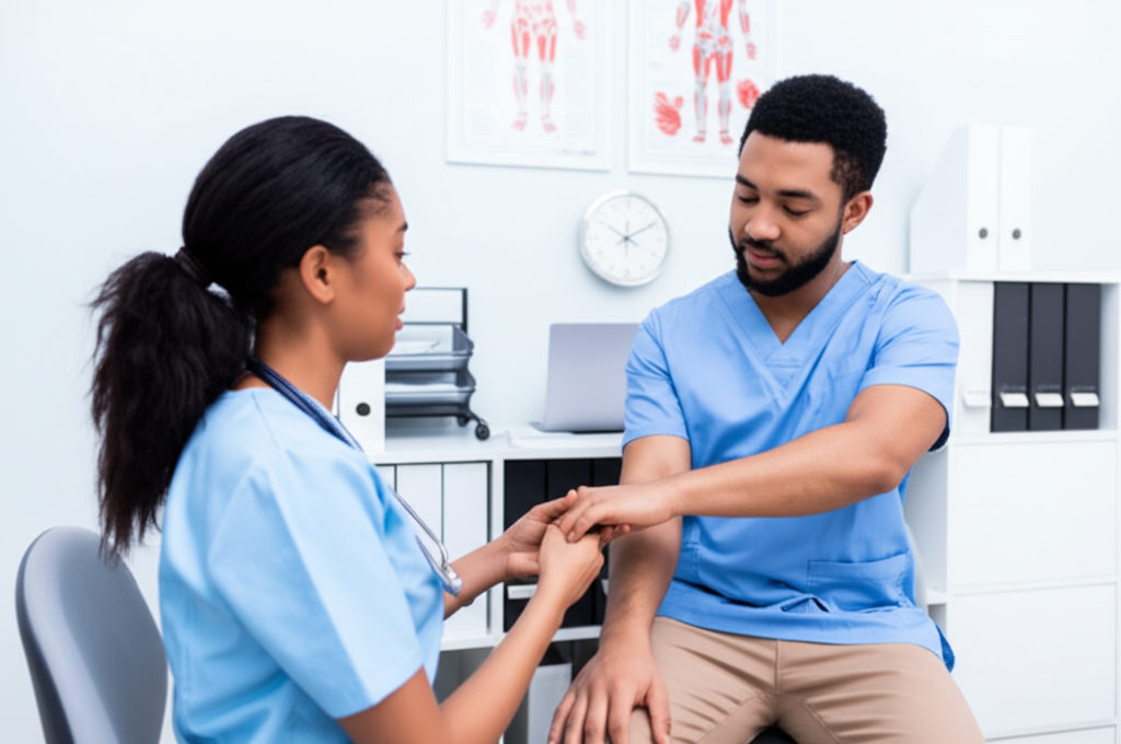 Doctor consulting with patient about wound care